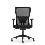Ergonomische bureaustoel met zwarte mesh rugleuning, verstelbare armleuningen en zwenkwielen. - Bureaustoel OFI FLOW – Ergonomisch NEN-EN 1335 - Office Furniture Interior
