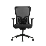 Zwarte ergonomische bureaustoel met mesh rugleuning en verstelbare armleuningen. - Bureaustoel OFI FLOW – Ergonomisch NEN-EN 1335 - Office Furniture Interior
