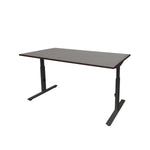 Ergonomisch verstelbaar bureau met zwart metalen frame en donker tafelblad in moderne stijl. - Verstelbaar Bureau OFI CORE – Ergonomisch - Office Furniture Interior