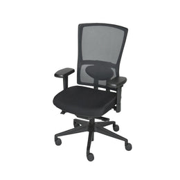 Ergonomische bureaustoel met zwarte mesh rugleuning en verstelbare armleuningen. - Bureaustoel OFI FLEX – Ergonomisch NPR 1813 - Office Furniture Interior