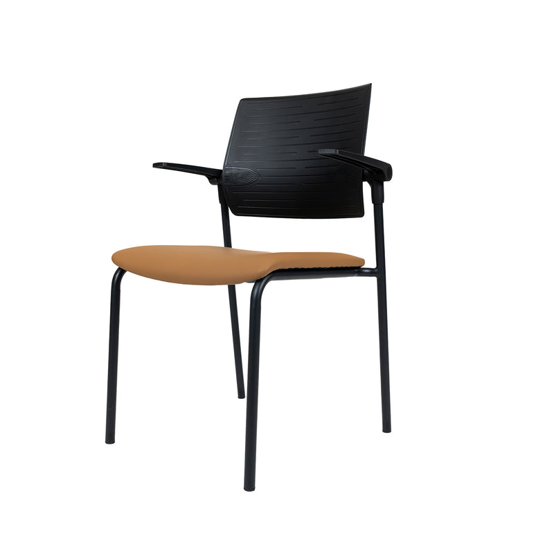 Ergonomische conferentiestoel met zwart kunststof rugleuning en lichtbruine zitting. - Conferentiestoel OFI GUEST - Office Furniture Interior
