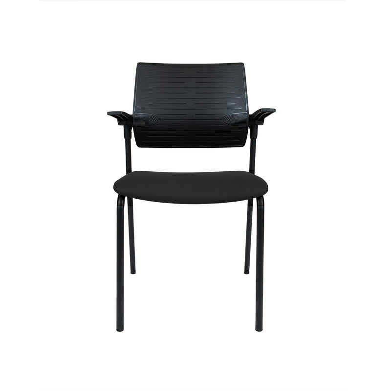 Ergonomische zwarte conferentiestoel met gestreepte rugleuning en armleuningen. - Conferentiestoel OFI GUEST - Office Furniture Interior