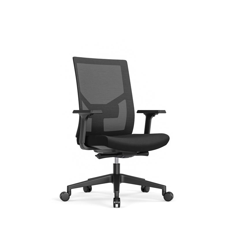 Ergonomische zwarte bureaustoel met ademende mesh rugleuning en verstelbare armleuningen. - Bureaustoel OFI ONE – Ergonomisch NEN-EN 1336 - Office Furniture Interior