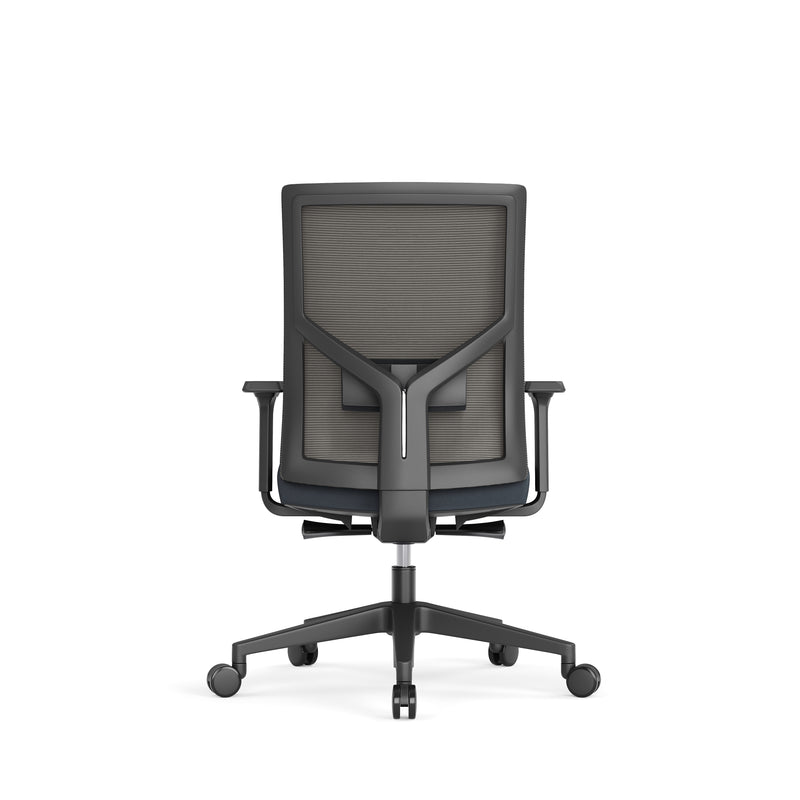 Ergonomische bureaustoel OFI ONE met grijze mesh rugleuning en verstelbare armleuningen. - Bureaustoel OFI ONE – Ergonomisch NEN-EN 1336 - Office Furniture Interior