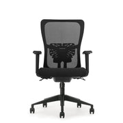Ergonomische bureaustoel met zwarte mesh rugleuning, verstelbare armleuningen en zwenkwielen. - Bureaustoel OFI FLOW – Ergonomisch NEN-EN 1335 - Office Furniture Interior
