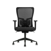 Zwarte ergonomische bureaustoel met mesh rugleuning en verstelbare armleuningen. - Bureaustoel OFI FLOW – Ergonomisch NEN-EN 1335 - Office Furniture Interior