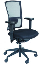 Ergonomische bureaustoel met zwart mesh rugleuning en verstelbare armleuningen. - Bureaustoel OFI FLEX – Ergonomisch NPR 1813 - Office Furniture Interior