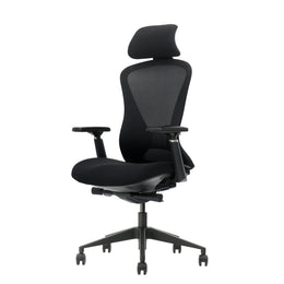 Ergonomische zwarte bureaustoel met verstelbare armleuningen en hoofdbeschermer. - Bureaustoel OFI ELITE – Ergonomisch NEN-EN 1335 - Office Furniture Interior