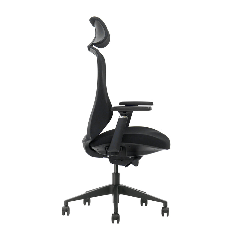 Ergonomische zwarte bureaustoel met verstelbare hoofdsteun en armleuningen, NEN-EN 1335 norm. - Bureaustoel OFI ELITE – Ergonomisch NEN-EN 1335 - Office Furniture Interior