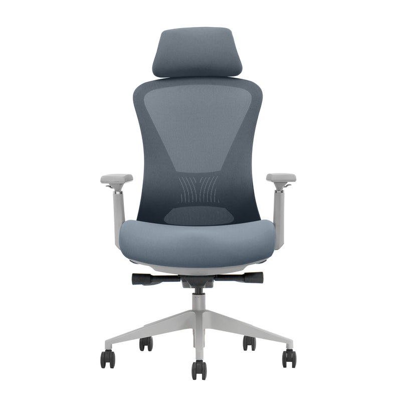 Ergonomische bureaustoel OFI ELITE met grijze mesh rug, verstelbare armleuningen en hoofdkussen. - Bureaustoel OFI ELITE – Ergonomisch NEN-EN 1335 - Office Furniture Interior