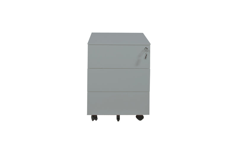 Grijs ergonomisch ladeblok verrijdbaar met drie ladefronten en zwart handvat. - Ladeblok Verrijdbaar (Vierkant) OFI CUBE - Office Furniture Interior