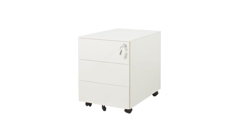 Wit ergonomisch verrijdbaar ladeblok met drie lades en zwarte wieltjes. - Ladeblok Verrijdbaar (Vierkant) OFI CUBE - Office Furniture Interior