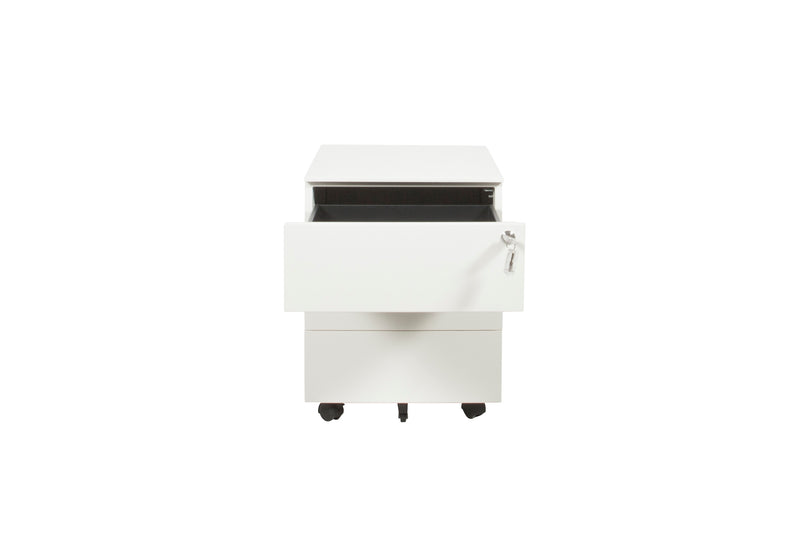 Wit ergonomisch verrijdbaar ladeblok met open lade en vergrendeling, vierkant design. - Ladeblok Verrijdbaar (Vierkant) OFI CUBE - Office Furniture Interior