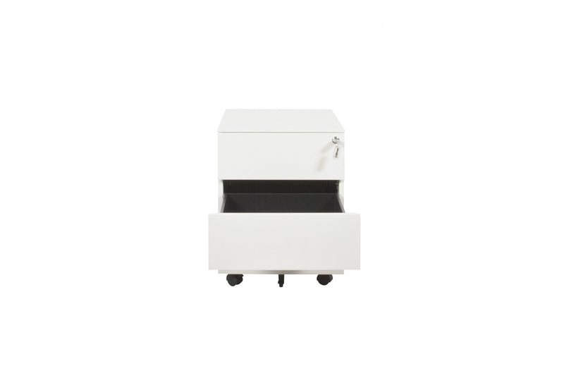 Ergonomisch wit verrijdbaar ladeblok met vierkante vorm en zwart handvat. - Ladeblok Verrijdbaar (Vierkant) OFI CUBE - Office Furniture Interior