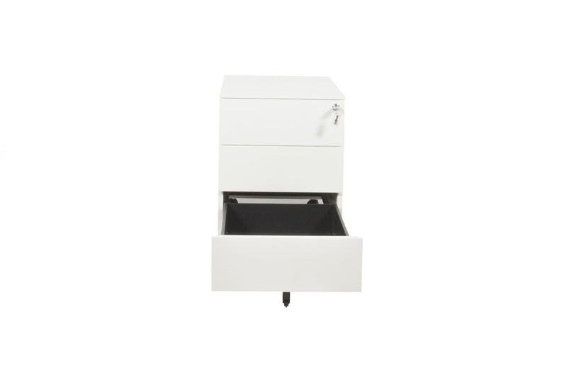 Wit ergonomisch verrijdbaar ladeblok met metalen handgrepen en open lade voor kantoor. - Ladeblok Verrijdbaar (Vierkant) OFI CUBE - Office Furniture Interior