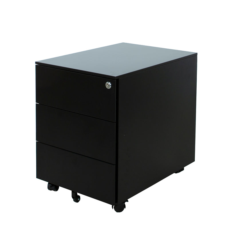 Zwart verrijdbaar ladeblok met drie laden en ergonomisch ontwerp. - Ladeblok Verrijdbaar (Vierkant) OFI CUBE - Office Furniture Interior
