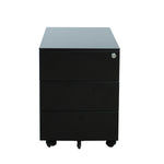 Zwart ergonomisch ladeblok verrijdbaar met drie laden en slot, minimalistisch design. - Ladeblok Verrijdbaar (Vierkant) OFI CUBE - Office Furniture Interior