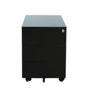 Zwart ergonomisch ladeblok verrijdbaar met drie laden en slot, minimalistisch design. - Ladeblok Verrijdbaar (Vierkant) OFI CUBE - Office Furniture Interior