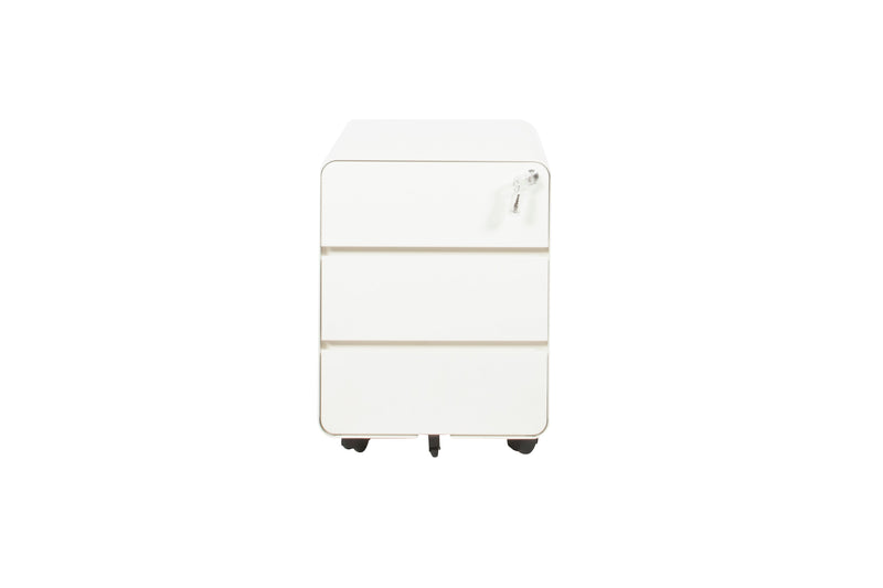 Wit ergonomisch verrijdbaar ladeblok met afgeronde hoeken en slot bovenaan. - Ladeblok Verrijdbaar (Rond) OFI ORB - Office Furniture Interior