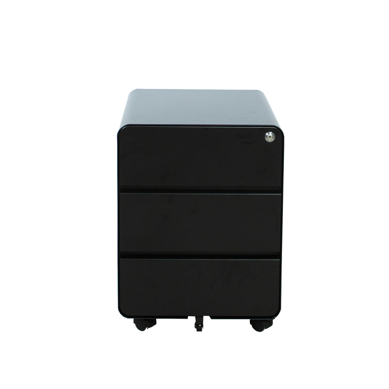 Zwart ergonomisch verrijdbaar ladeblok met drie laden en afgeronde hoeken. - Ladeblok Verrijdbaar (Rond) OFI ORB - Office Furniture Interior