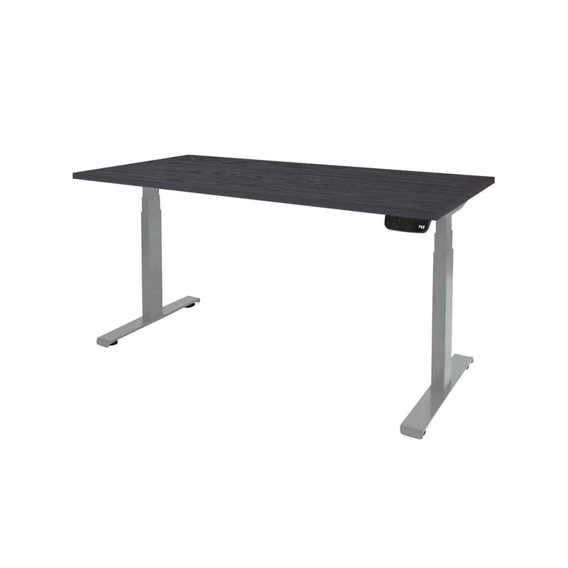 Ergonomisch elektrisch zit-sta bureau met zwart houten blad en lichtgrijs metalen frame. - Elektrisch Zit-Sta Bureau OFI DYNAMO – NPR 1813 & Ergonomisch - Office Furniture Interior