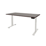 Ergonomisch elektrisch zit-sta bureau met wit onderstel en donker houten blad. - Elektrisch Zit-Sta Bureau OFI DYNAMO – NPR 1813 & Ergonomisch - Office Furniture Interior