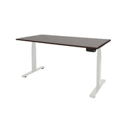 Ergonomisch elektrisch zit-sta bureau met wit onderstel en donker houten blad. - Elektrisch Zit-Sta Bureau OFI DYNAMO – NPR 1813 & Ergonomisch - Office Furniture Interior