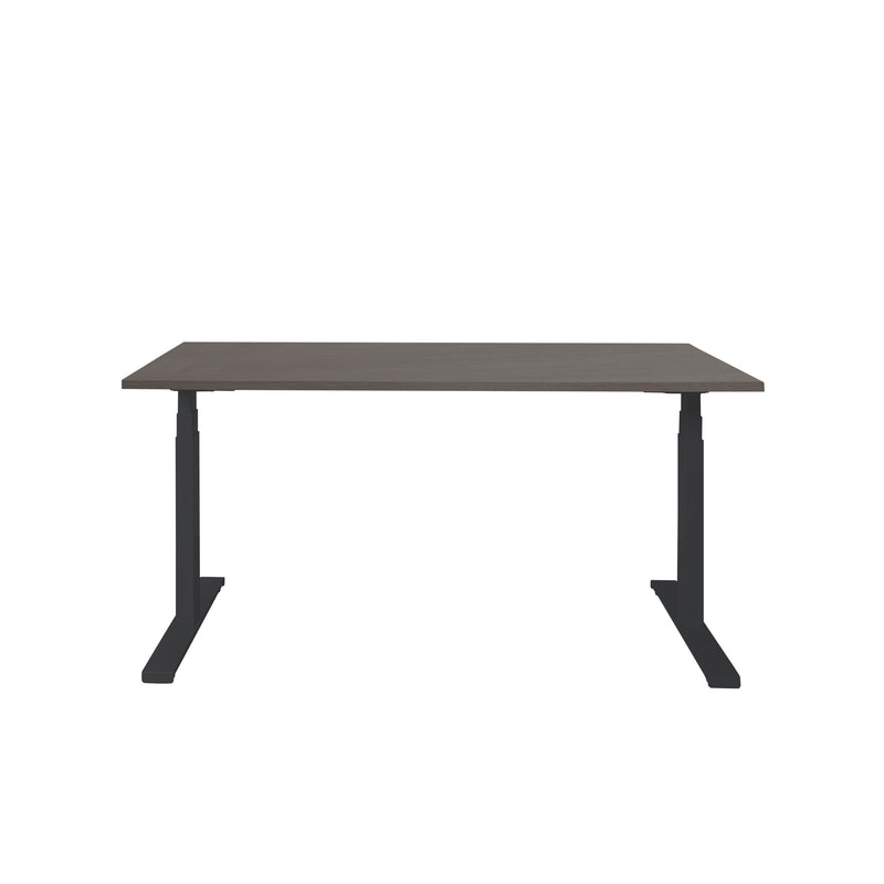 Elektrisch zit-sta bureau met zwart frame en donkerbruine robson eiken bovenblad, ergonomisch design. - Elektrisch Zit-Sta Bureau OFI DYNAMO – NPR 1813 & Ergonomisch - Office Furniture Interior