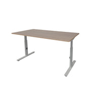 Ergonomisch verstelbaar bureau met licht eikenhouten blad en grijze metalen poten. - Verstelbaar Bureau OFI CORE – Ergonomisch - Office Furniture Interior