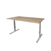 Ergonomisch verstelbaar bureau met licht eikenhouten blad en grijs metalen frame. - Verstelbaar Bureau OFI CORE – Ergonomisch - Office Furniture Interior