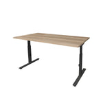 Ergonomisch verstelbaar bureau met zwart metalen frame en licht eikenhouten blad, 140x80 cm. - Verstelbaar Bureau OFI CORE – Ergonomisch - Office Furniture Interior