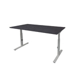 Ergonomisch verstelbaar bureau met zwart houten blad en lichtgrijs metalen frame, modern design. - Verstelbaar Bureau OFI CORE – Ergonomisch - Office Furniture Interior
