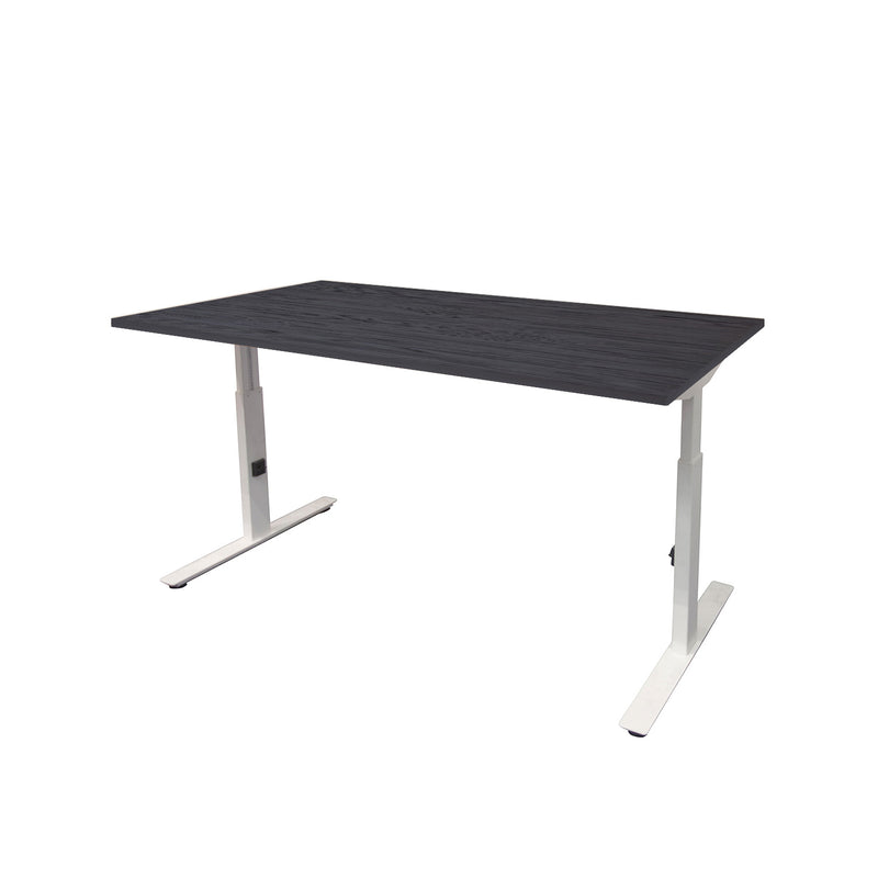 Ergonomisch verstelbaar bureau met zwart blad en wit frame, moderne strakke vormgeving. - Verstelbaar Bureau OFI CORE – Ergonomisch - Office Furniture Interior