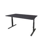 Ergonomisch verstelbaar bureau met zwart houten blad en metalen frame, strak design. - Verstelbaar Bureau OFI CORE – Ergonomisch - Office Furniture Interior
