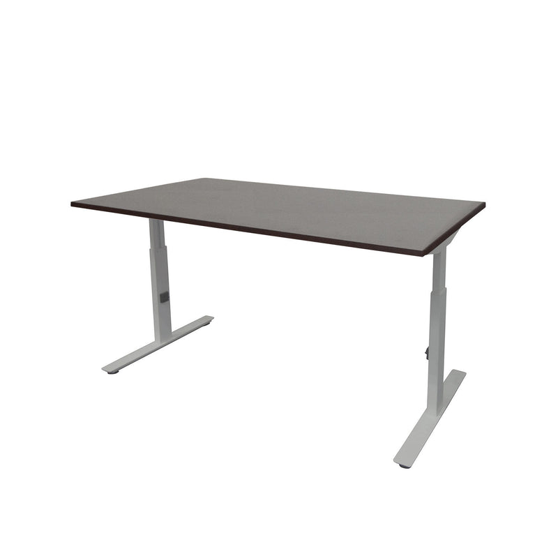 Verstelbaar ergonomisch bureau met zwart blad en lichtgrijs frame, strak en modern design. - Verstelbaar Bureau OFI CORE – Ergonomisch - Office Furniture Interior