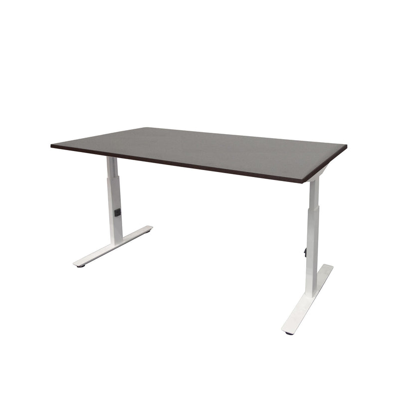 Ergonomisch verstelbaar bureau met zwart blad en witte metalen poten, strak design. - Verstelbaar Bureau OFI CORE – Ergonomisch - Office Furniture Interior