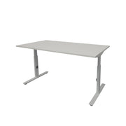 Verstelbaar ergonomisch bureau met grijs tafelblad en lichtgrijs frame, minimalistisch design. - Verstelbaar Bureau OFI CORE – Ergonomisch - Office Furniture Interior
