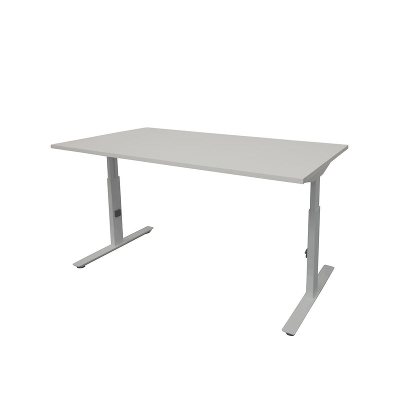 Verstelbaar ergonomisch bureau met grijs tafelblad en lichtgrijs frame, minimalistisch design. - Verstelbaar Bureau OFI CORE – Ergonomisch - Office Furniture Interior