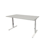 Verstelbaar ergonomisch bureau met lichtgrijs blad en wit onderstel, strak design. - Verstelbaar Bureau OFI CORE – Ergonomisch - Office Furniture Interior
