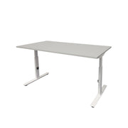 Verstelbaar ergonomisch bureau met lichtgrijs blad en wit onderstel, strak design. - Verstelbaar Bureau OFI CORE – Ergonomisch - Office Furniture Interior