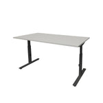 Ergonomisch verstelbaar bureau met lichtgrijs tafelblad en zwart metalen frame. - Verstelbaar Bureau OFI CORE – Ergonomisch - Office Furniture Interior