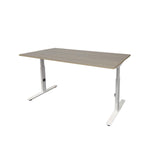 Ergonomisch verstelbaar bureau met licht eikenhouten blad en witte metalen poten. - Verstelbaar Bureau OFI CORE – Ergonomisch - Office Furniture Interior