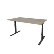 Verstelbaar ergonomisch bureau met licht houten blad en zwart metalen frame in moderne stijl. - Verstelbaar Bureau OFI CORE – Ergonomisch - Office Furniture Interior