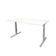 Ergonomisch verstelbaar bureau met wit tafelblad en grijze metalen poten, modern design. - Verstelbaar Bureau OFI CORE – Ergonomisch - Office Furniture Interior