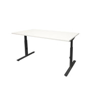 Ergonomisch verstelbaar bureau met zwart frame en wit blad, strak en modern design. - Verstelbaar Bureau OFI CORE – Ergonomisch - Office Furniture Interior