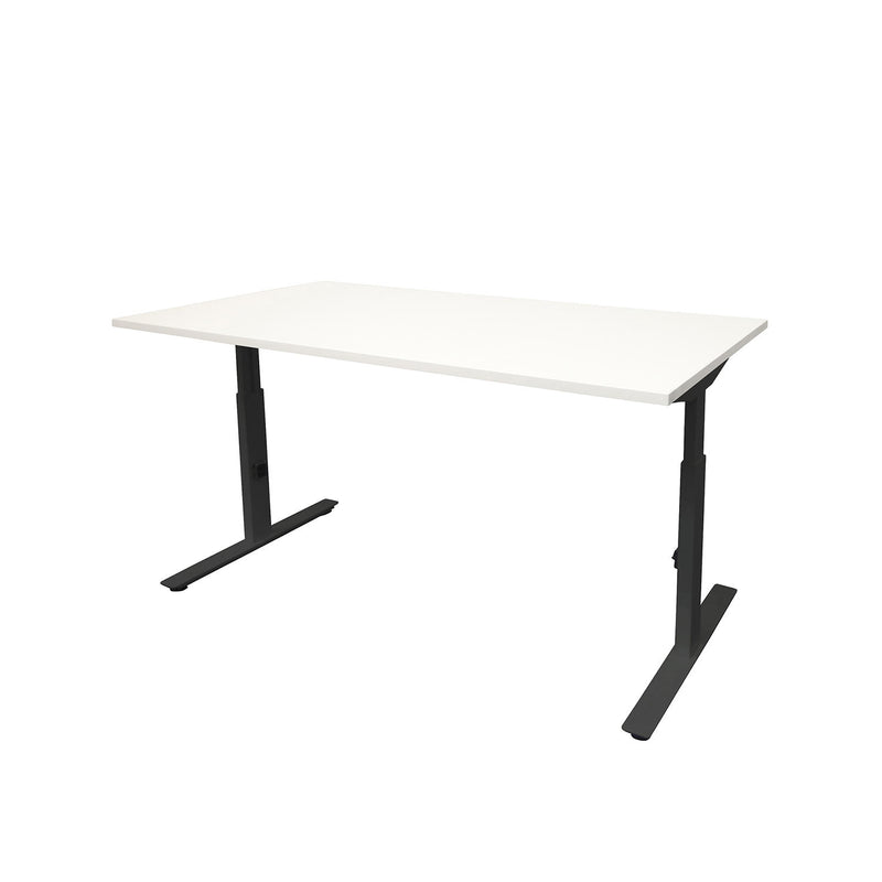 Ergonomisch verstelbaar bureau met zwart frame en wit blad, strak en modern design. - Verstelbaar Bureau OFI CORE – Ergonomisch - Office Furniture Interior