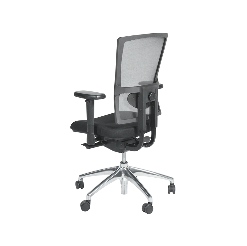 Ergonomische bureaustoel met ademende grijze mesh rugleuning en verstelbare armleuningen. - Bureaustoel OFI FLEX – Ergonomisch NPR 1813 - Office Furniture Interior