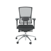 Ergonomische bureaustoel met zwarte mesh rugleuning, verstelbare armleuningen en chromen onderstel. - Bureaustoel OFI FLEX – Ergonomisch NPR 1813 - Office Furniture Interior