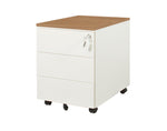 Wit ergonomisch ladeblok met drie laden en houten bovenblad op wieltjes. - Ladeblok Verrijdbaar (Vierkant) OFI CUBE - Office Furniture Interior