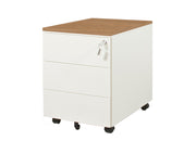 Wit ergonomisch ladeblok met drie laden en houten bovenblad op wieltjes. - Ladeblok Verrijdbaar (Vierkant) OFI CUBE - Office Furniture Interior